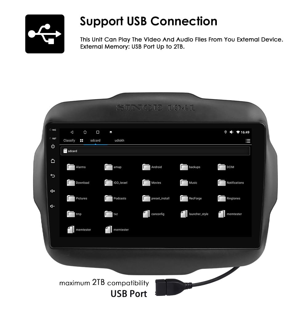 Ossuret Radio samochodowe do Jeep Renegade (2016-2020), 9 cali Android 13 ekran dotykowy 2+32 GB nawigacja GPS z Carplay Android Auto WiFi Bluetooth sterowanie kierownicą DSP USB