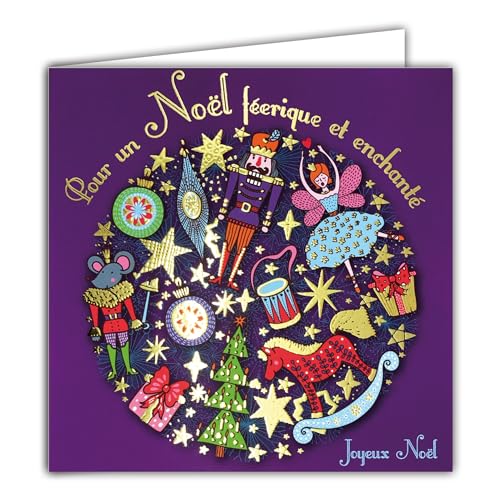 Merry Christmas Fairy Enchanted Square Card in Shiny Gold with White Envelope 15 x 15 cm