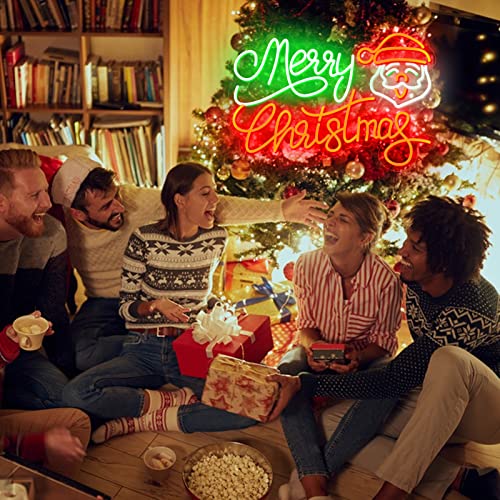 Image of Neon Signs Merry Christmas Neon Lights for Wall Decor LED Neon Light Signs LED Sign for Christmas Party Home Window Balcony Hanging Art Living Room Decorations 23.62x15.74 IN (with Merry Christmas Santa Claus)