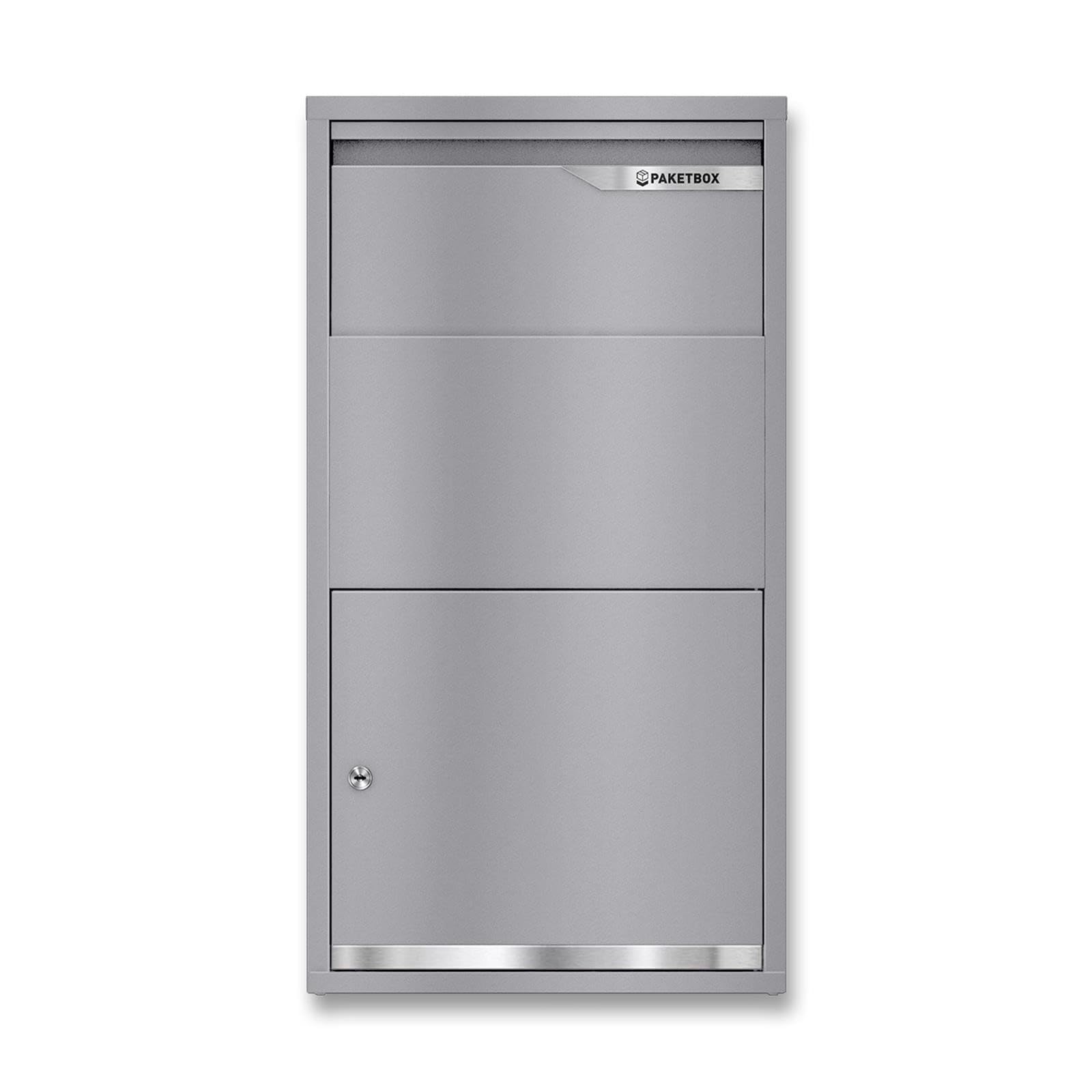 Metzler Paketbox mit Klappensystem Zylinderschloss Graualuminium wetterfest diebstahlsicher Stahlkonstruktion