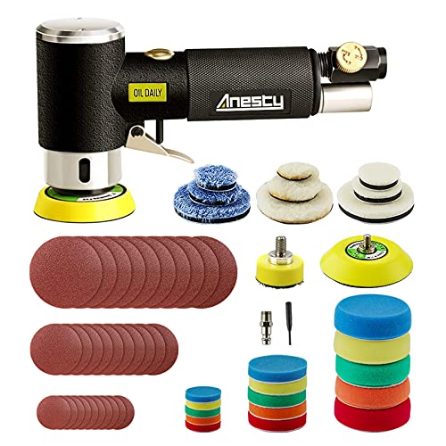 Mini Orbital Sander, Anesty 1/2/3 Inch Mini DA Air Sander,Mini Pneumatic Random Orbital Sander for Auto Body Work, High Speed Air Powered Sanders & Polisher Compatible with US Standard Hose