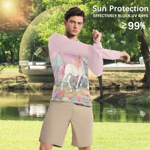 Bolaz Mens UV Protection Shirts Rash Guard Long Sleeve UPF 50+ Unicorn Rainbow 6 Quick Dry S4