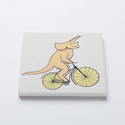 Miniatura 2 de Posavasos Triceratops en una bicicleta, decoración del hogar Joyride, posavasos de cerámica individual, posavasos cuadrados individuales de 4