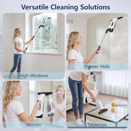 Image of Window Vacuum Squeegee with Extendable Pole 31-40 inch, Electric Cleaner Tool