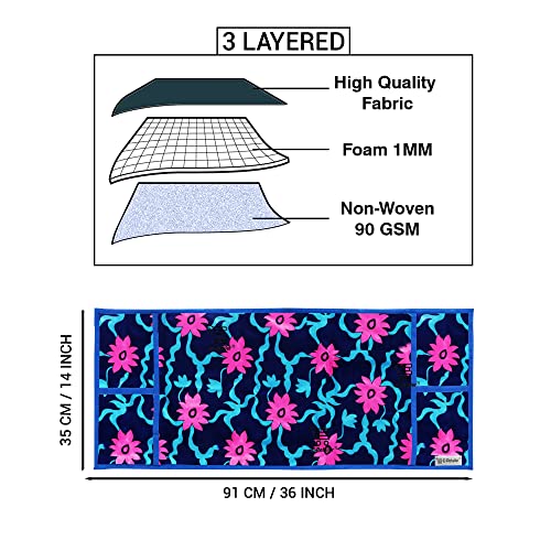 Image of Polyester 3-Layered Microwave Oven Top Cover With 4 Utility Pockets Suitable for Upto 30 Liter (Color- Blue, Size-36x14 Inches)