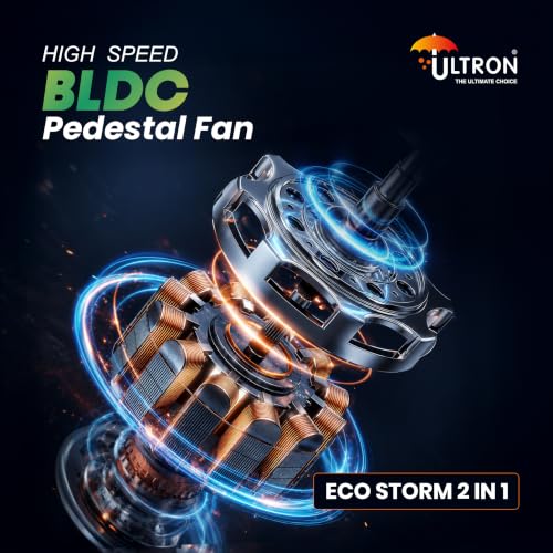 Image of ULTRON Eco Storm 2-in-1 BLDC Pedestal Fan | High Speed 2100 RPM | Converts into Table Fan | Micro Speed Control | Silent Operation | Energy Saving Motor | Adjustable Height | 2 Year Warranty