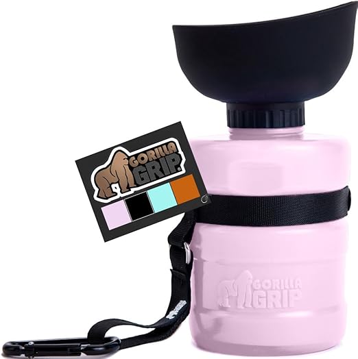 GORILLA GRIP Dog Water Bottle, Portable Water Bowl Dispenser for Dogs, 12 oz Leak Proof Pet Travel Squeeze Bottles, Food Grade Silicone, to Go Puppy Essentials, Hiking Camping Trip Accessories, Pink