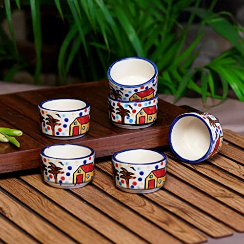 Image of Freakway Handpainted 6 Dips of Hut Ceramic Dip Bowl /Chutney Bowl /Pickle Bowl /Sauce Serving Bowl Set (50 ML, Small, 6-Pieces, Multicolour, Cartoon Shape Round)