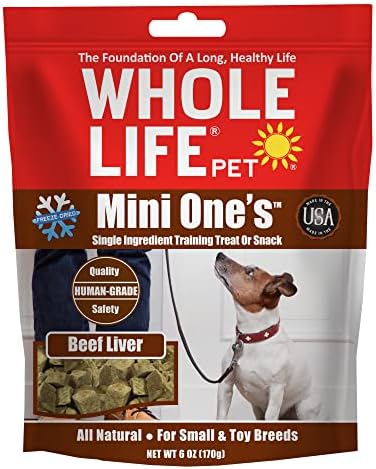 Whole Life Pet Mini Ones – Beef Liver Treats for Small Dogs or Training Treats for Any Size Dog, Human Grade, One Ingredient, Made in The USA