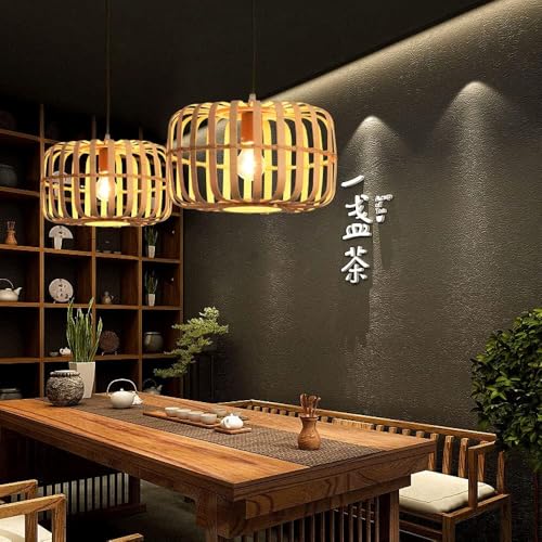 Lustre bambou style chinois E27 suspension rétro pour salon et table à manger - 2