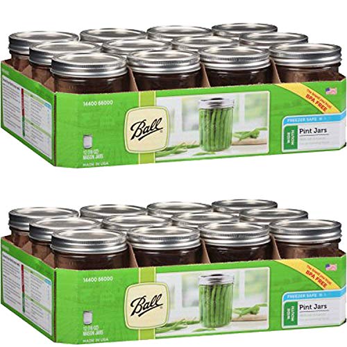 Ball Wide Mouth Glass Mason Jars with Lids and Bands, Used for Canning, Pickling, Juice, Jam, Jelly, Pint Size 16 Ounce (Pack of 24)