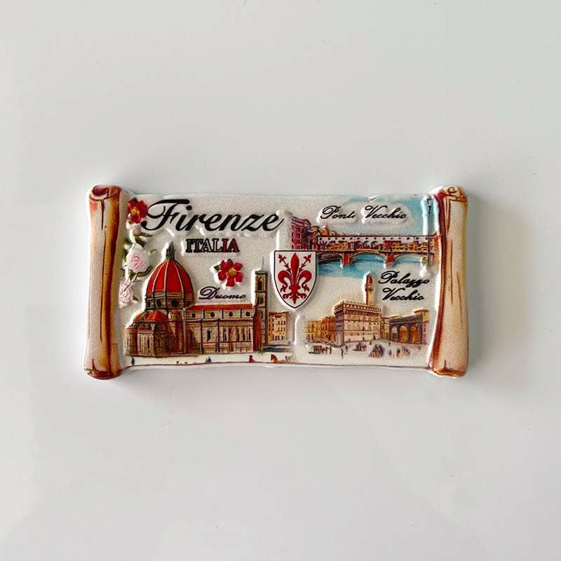 Imán decorativo cerámico de Florencia con Duomo y Ponte Vecchio miniatura 3