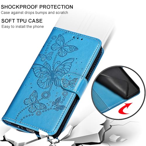 Étui Samsung S25 Edge en cuir papillon bleu avec support chic