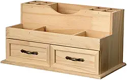 Organizador de Maquiagem de Madeira para Penteadeira com Gavetas, Organizador de Mesa com Vários Compartimentos, Caixa de Maquiagem para Banheiro E Qu