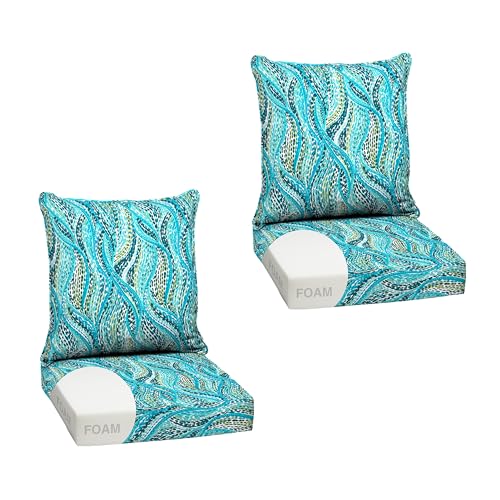 Image of Arden Outdoor Foam Deep Seat Cushion Set, 2-Pack, 24x24, Premium High-Density Foam, Never Flattens, Weather-Proof for Patio Chair Sofa Couch, Teal Ariel