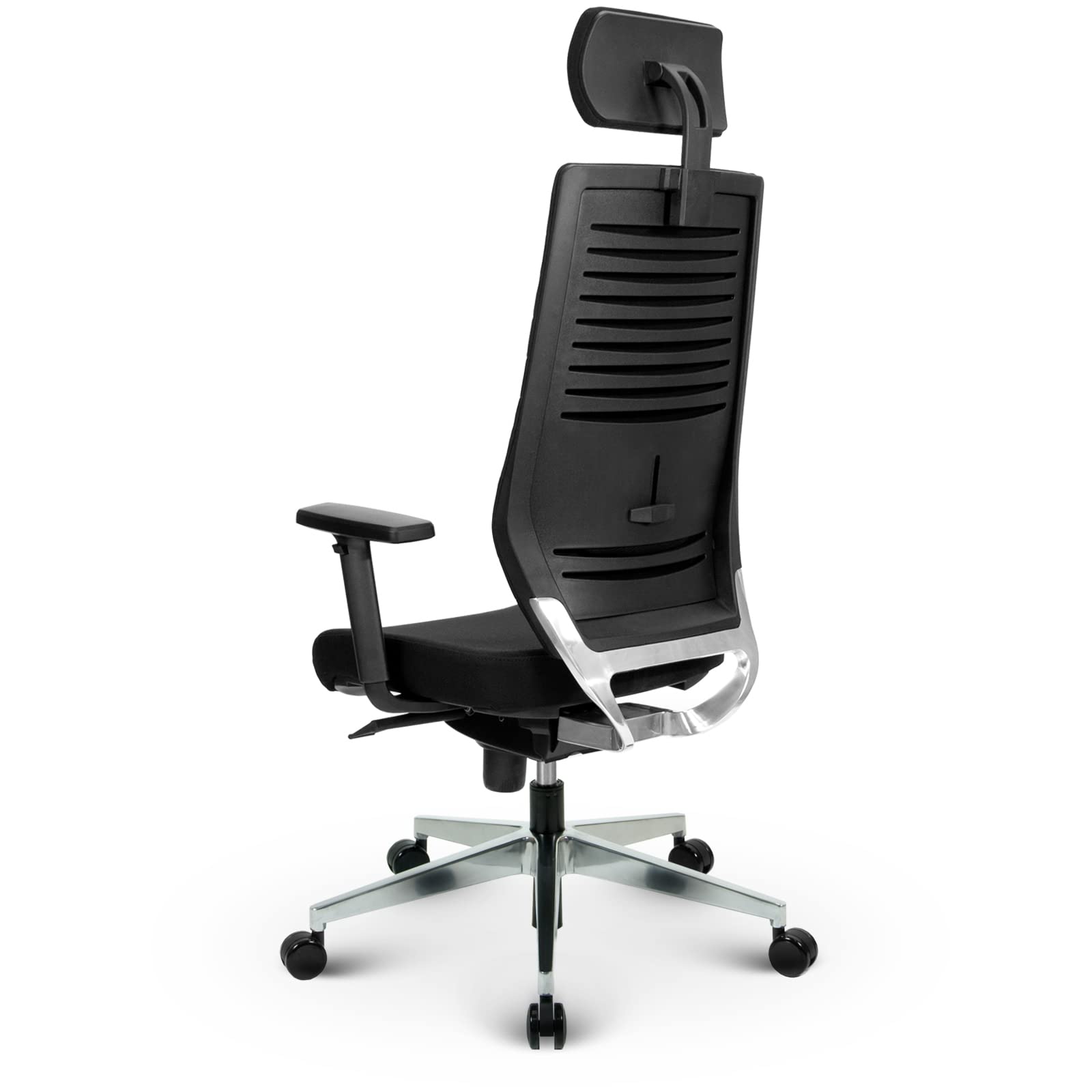 VERSEE Ergonomischer Bürostuhl Chefsessel V1301 aus Stoff in Schwarz mit Verstellbarer Kopfstütze - Für Büro und Home-Office - 150 kg belastbar