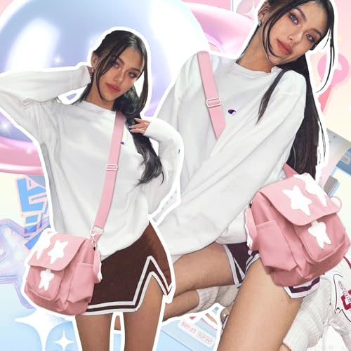 Image of Y2K Messenger Bag for Women, Lightweight Spacious Stars Tote Purse with Cute Coin Purse, Crossbody Shoulder Bag