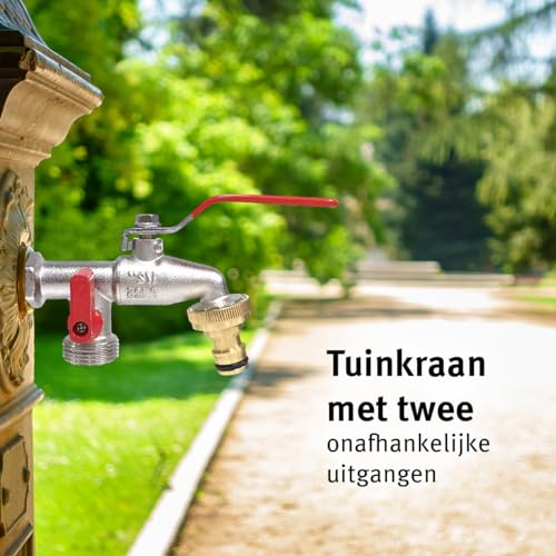 Aqua Control - Tuinkraan - Dubbele uitlaat 1/2'' en 3/4' - Gemaakt van messing - Messing fitting Compatibel met alle irrigatieaccessoires - Afbeelding 3