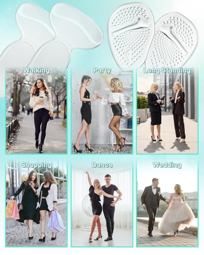 Image of 6 Pairs High Heel Pads Inserts and Ball of Foot Cushions for Women, Silicone High Heel Comfort Pads for Foot Pain Relief & All-Day Comfort, Anti Slip Heel Insert for Women Shoes Too Big