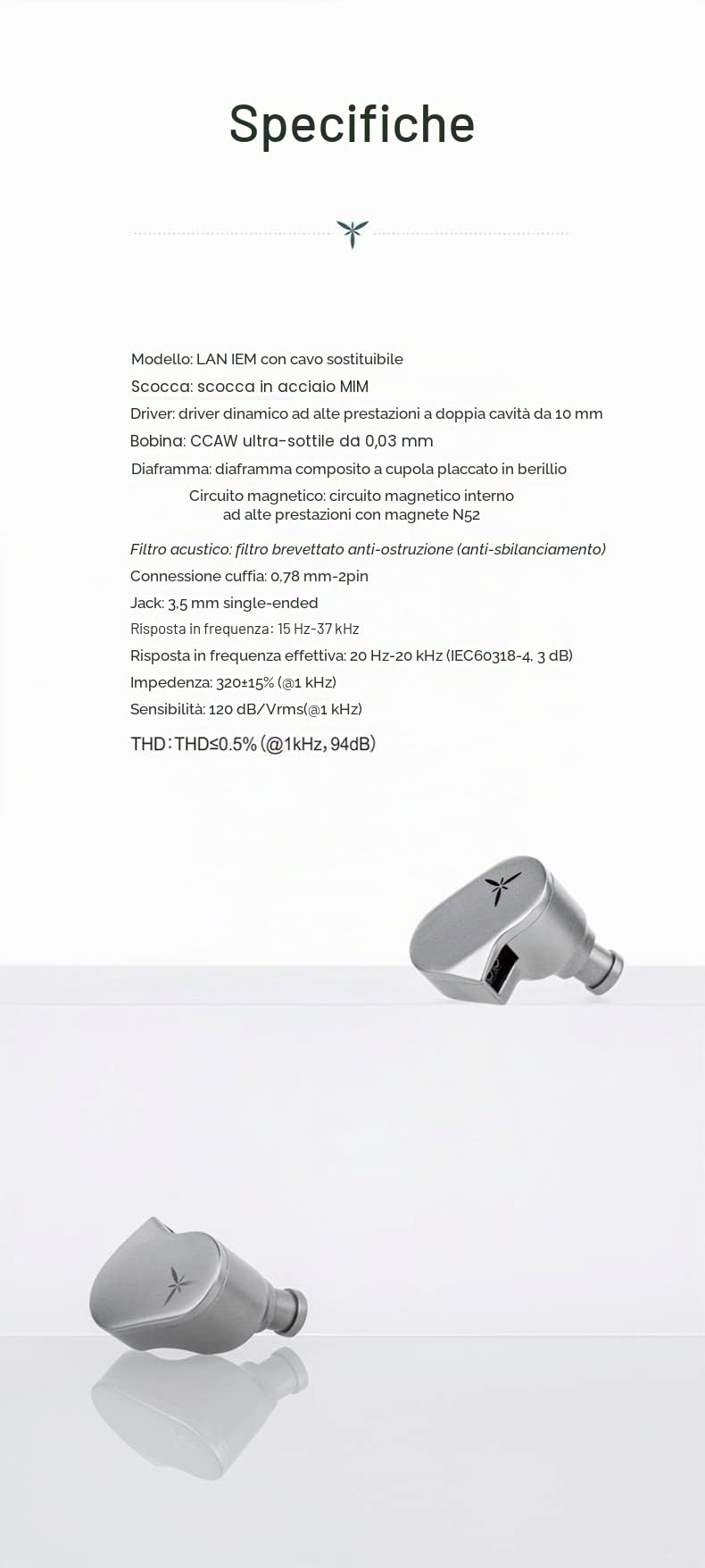 Moondrop LAN HiFi -- Auricolari HiFi con cavo, auricolari IEM con cavo staccabile da 0,78 mm a 2 pin