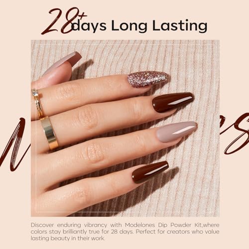 Modelones Dip Powder Nail Kit, Pink Brown Beige 4 Colors Nail Dip Powder Kit Starter Set For Beginners With Dipping Powder Liquid Set thumb #4