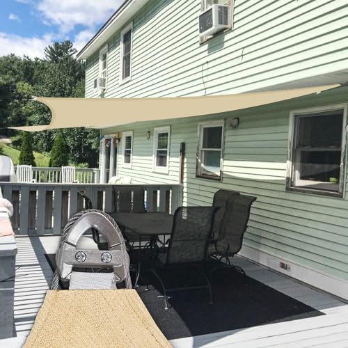 E&K Sunrise 11' x 27' Sun Shade Sail Rectangle Canopy Shade Cover with A Ring Steel Cable Wire UV Block for Pergola Patio Backyard Garden Deck Outdoor (Sand)