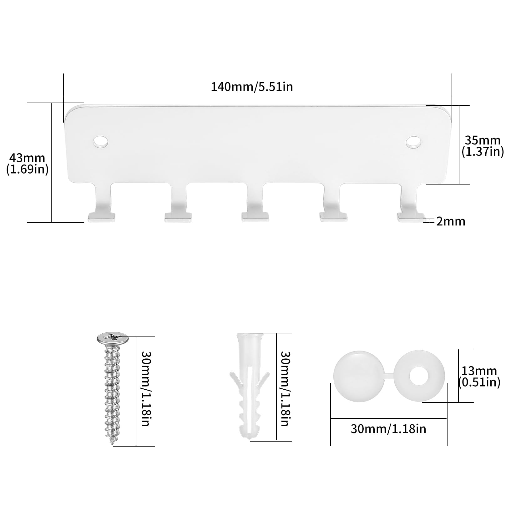 2 Pcs Colgador Llaves Pared Blanco, Ganchos Cuelga Llaves Pared, Colgador Soporte Porta de Pareds con 12 Ganchos para Organizador de Llave Dormitorio Oficina (blanco14x4.3x2.1)