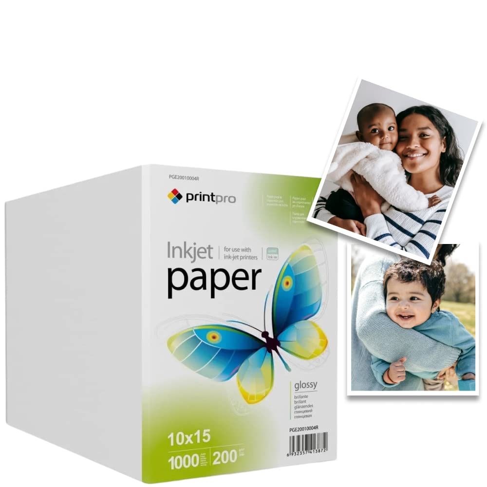 Fotopapier PrintPro von COLORWAY glänzend 200g/m² 1000 Blatt 10x15 Sofort Trocken Wasserfest für alle Tintenstrahldrucker
