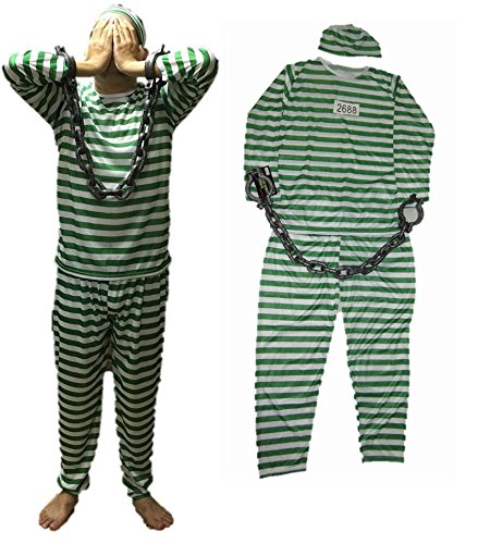 Amazon.co.jp: (lockon) 囚人服 黒 赤 緑 帽子 大きな 手錠 付き
