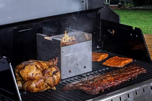 Grill Smoker Box, No Propane or Charcoal Needed, Heavy-Duty Stainless Steel Meat Smoker, Large 6 x 6 x 6-inch Smoker Grill Accessory for 216-cubic-inch Barbeque Grill Top