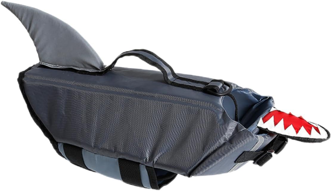 Happyyami Dog Shark Swim Vest for Dogs XL, Reflective Floating Life Jacket, Outdoor Training Swimwear for Pets, Gray Shark Costume for Pool and Water Activities