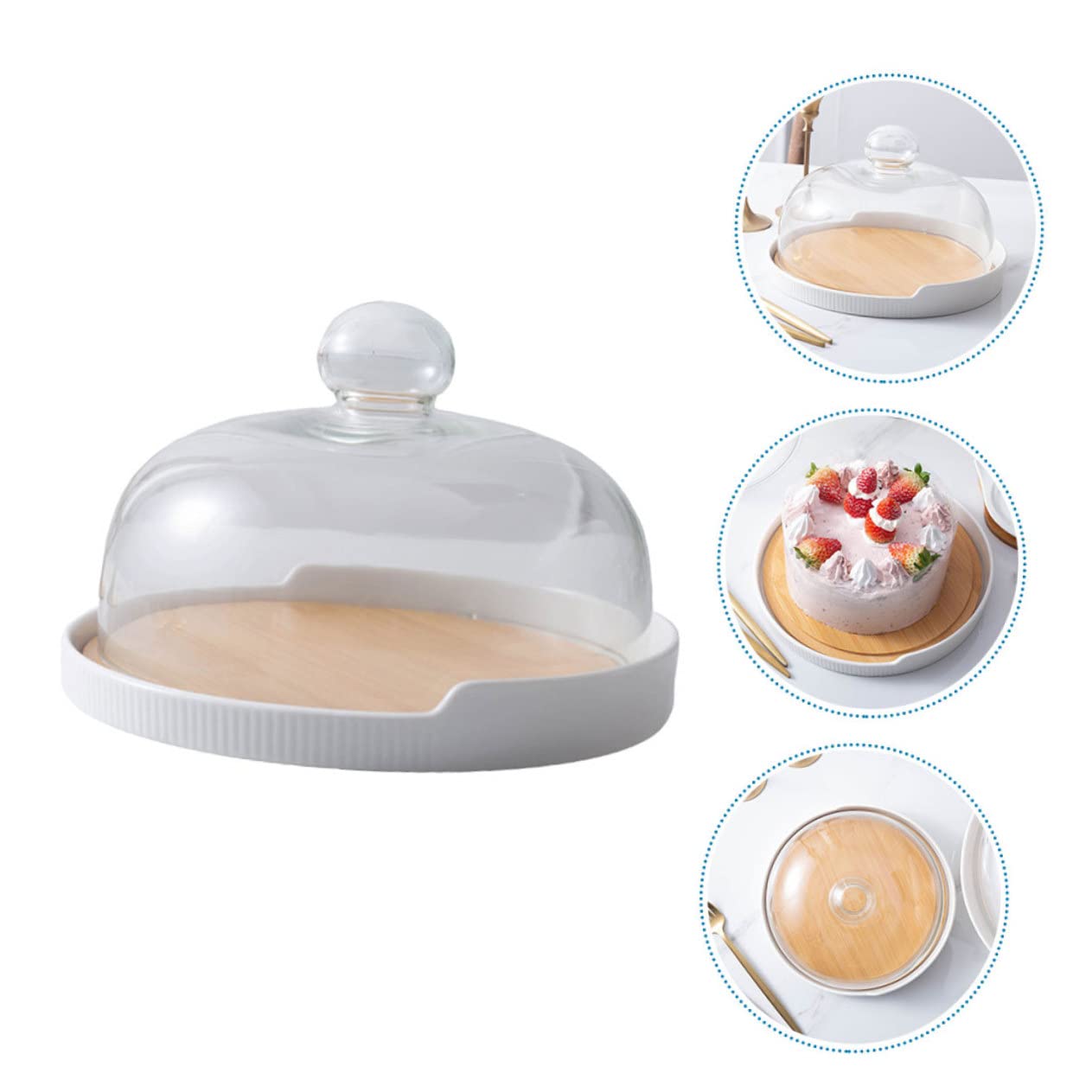Plateau Tournant à Gâteau 1 Set Bois et Céramique Verre