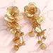 Gold Filigree Floral Dangle Earrings for Women, Gold Long Drop Statement Earrings for Vintage Wedding Jewelry