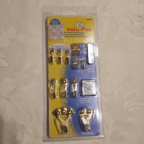 OOK Professional Picture Hanging Kit (10100 lb Capacity) | Brass Finish Picture Hangers and Wall Hooks with Steel Nails for Hanging Frames and Artwork | Suitable for Drywall Wood and Plaster