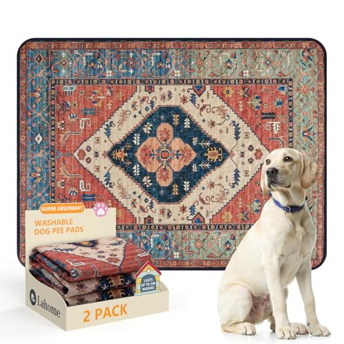 Image of Lahome Reusable Washable Puppy Pads - 2 Pack Super Absorbent & Waterproof Dog Training Mats for Potty, Crate and Floor - Leakproof Pee Pads with Non-Slip Backing (Red, 36 inchx48 inch)