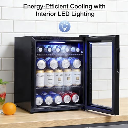 Image of Mini Beverage Refrigerator - Small Beverage Fridge with Glass Door for Soda Beer Wine - Countertop Drink Cooler for Home, Dorm, Office or Bar, Electronic Temperature Control，1.4cu.ft.Black