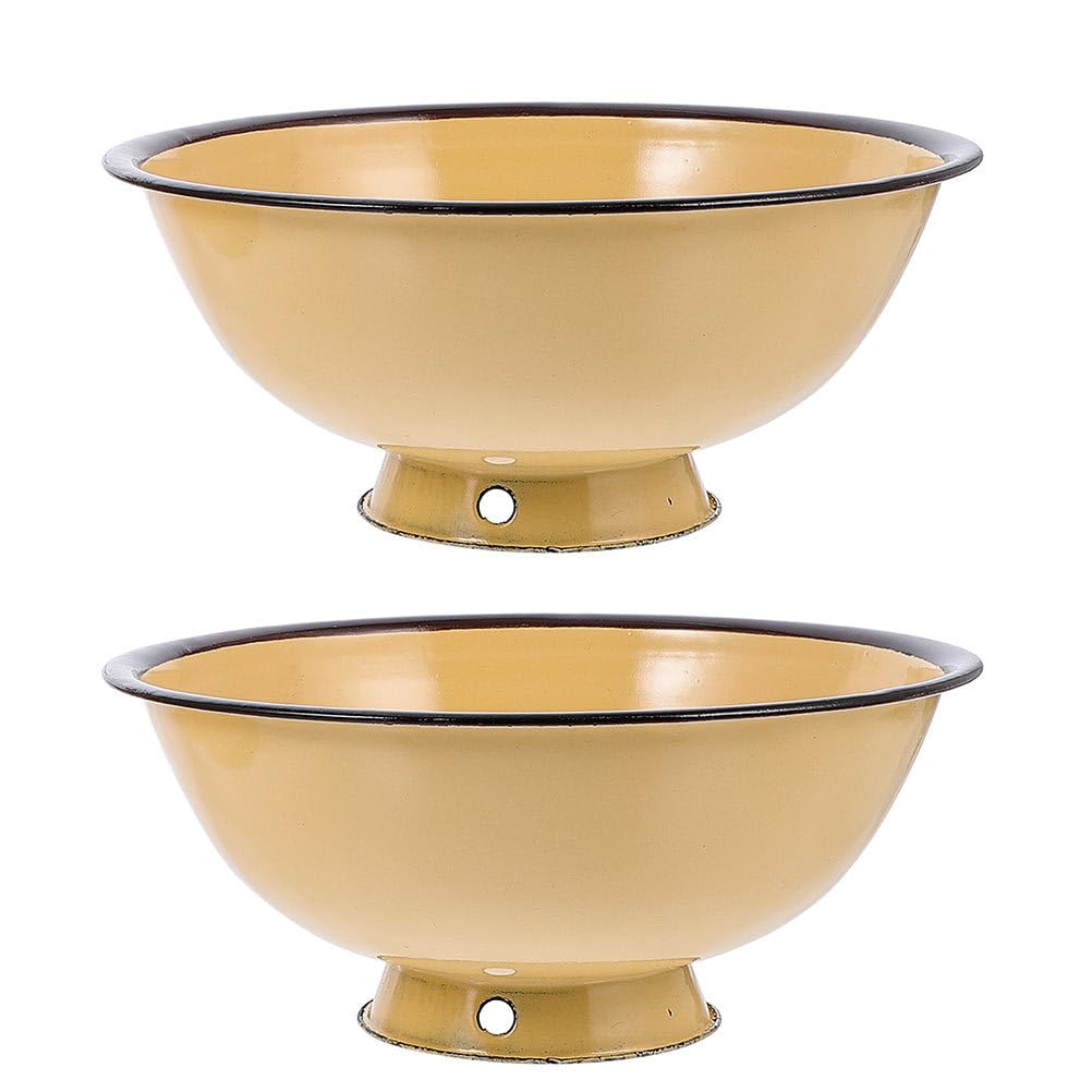 Unomor 2pcs Enamel Bowl with Straws Containers for Food Glass Nesting Bowls Enamelware Stainless Steel Plates and Bowls Flatware Thicken Metal Bowl