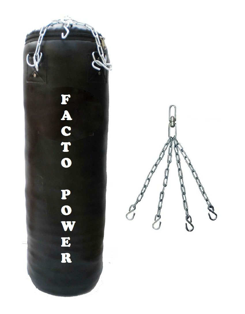 Facto Power Black Color, Unfilled (Empty), 2.5 Feet Long, Carbonium Leather Material Punching Bag/Kickboxing Bag/Takewondo Bag/Fitness Bag/Professional Training Bag with Hanging Chain