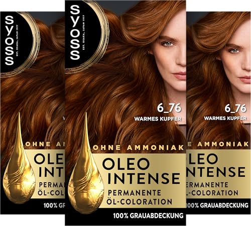 Syoss Oleo Intense Öl-Coloration 6-76 Warmes Kupfer Stufe 3 (115 ml), dauerhafte Haarfarbe mit pflegendem Öl, Coloration ohne Ammoniak