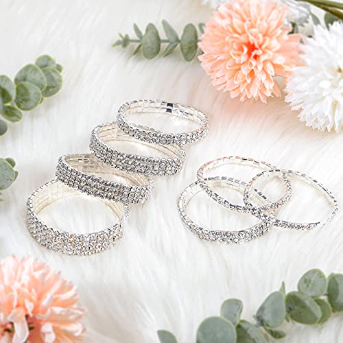 Yaomiao 7 Pieces Rhinestone Stretch Bracelet Tennis Bangle Stackable Rhinestone Bracelet Wedding Jewelry for Women Bridal Girls(Silver)2