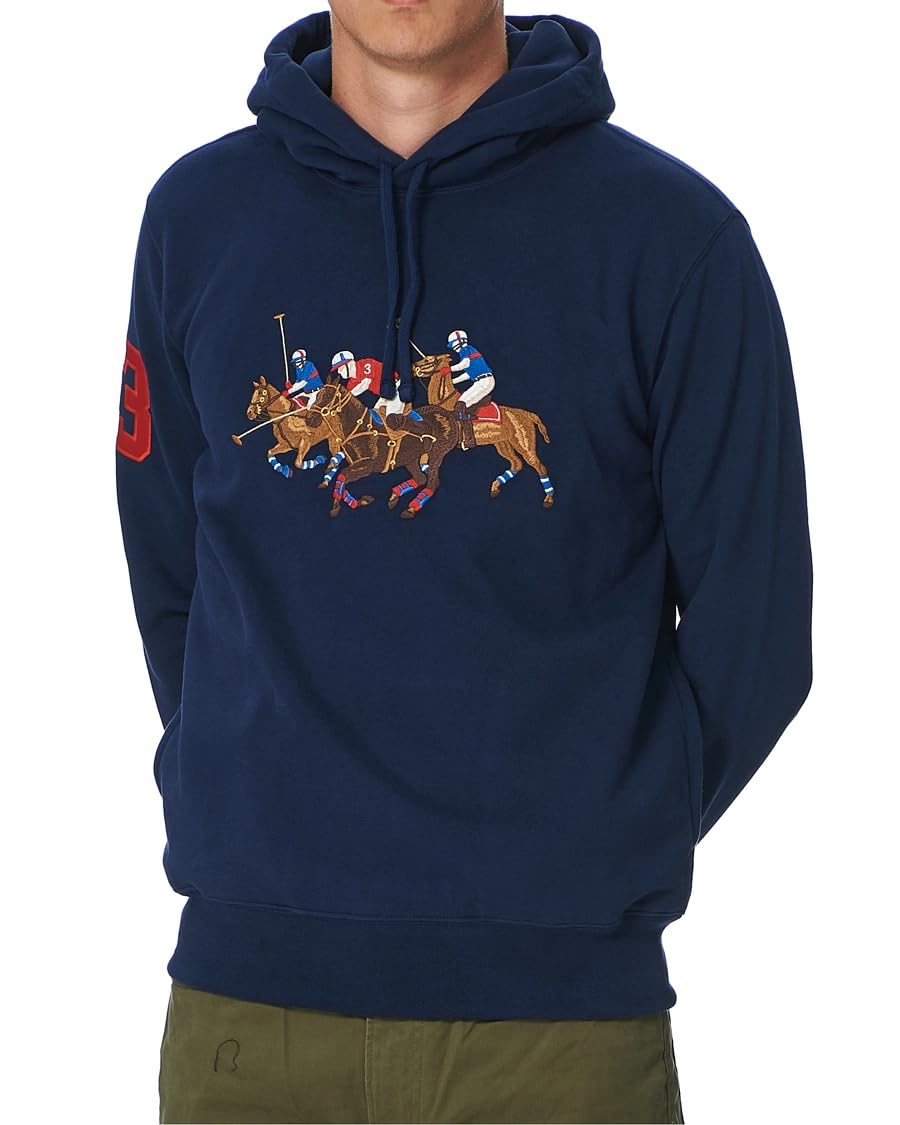 POLO RALPH LAUREN Men's Triple Pony Fleece Hoodie Sweatshirt (X-Large, Navy), Navy, X-Large