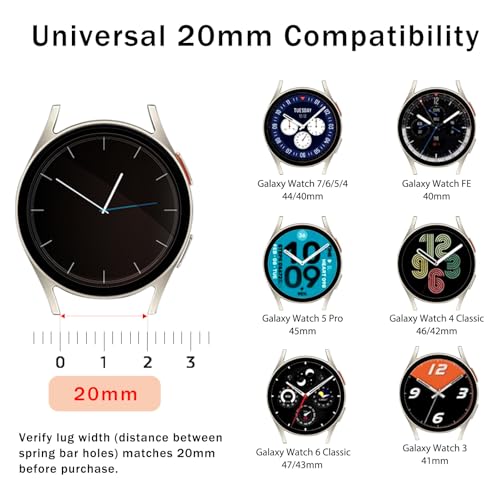 Italy Genuine Leather Watch Bands Compatible with Samsung Galaxy Watch 7 6 5 4 40/44mm, 5 Pro 45mm, 6 4 Classic Active 2, 20mmQuick Release Leather Watch Straps Replacement Band for Women Men Packof 2