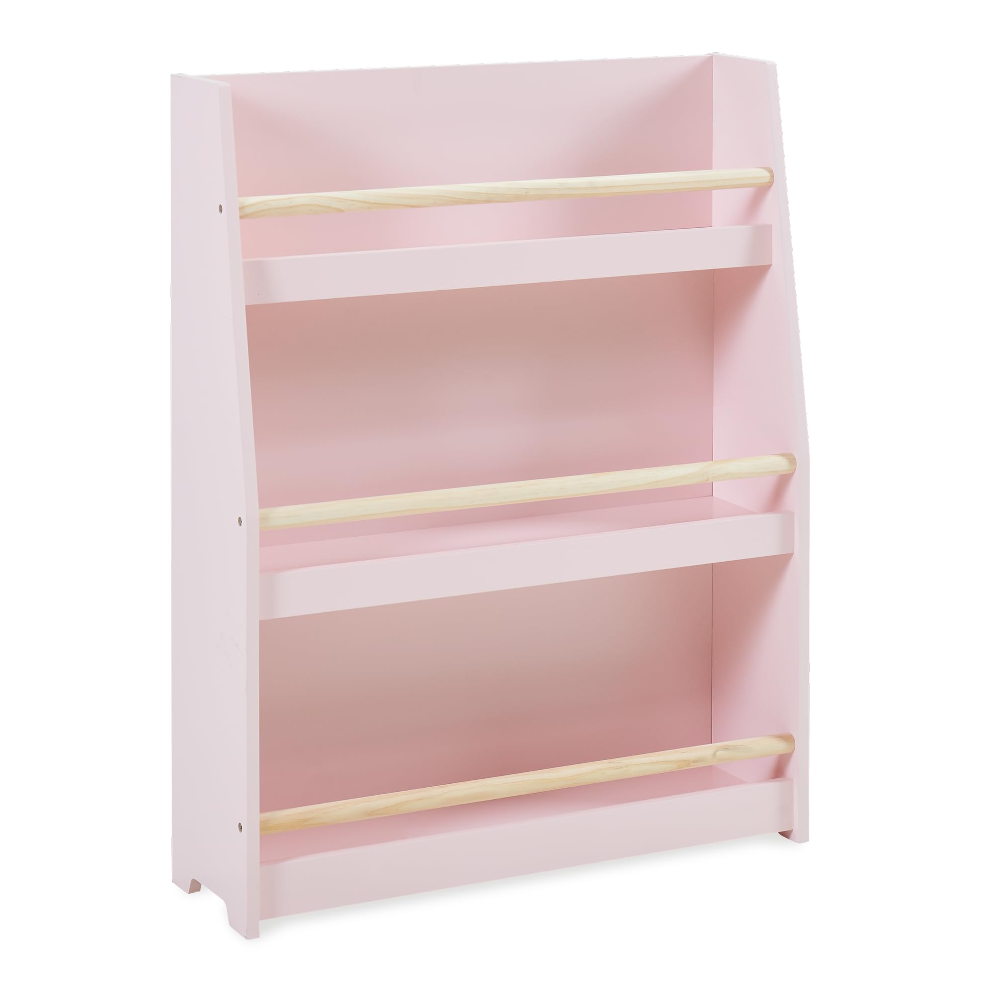 [en.casa] Libreria Montessori per Bambini a 3 Scomparti Aperti con Barra Scaffale Frontale Libri Quaderni Giocattoli per Cameretta Angolo Lettura 78 x 60 x 18 cm - Rosa