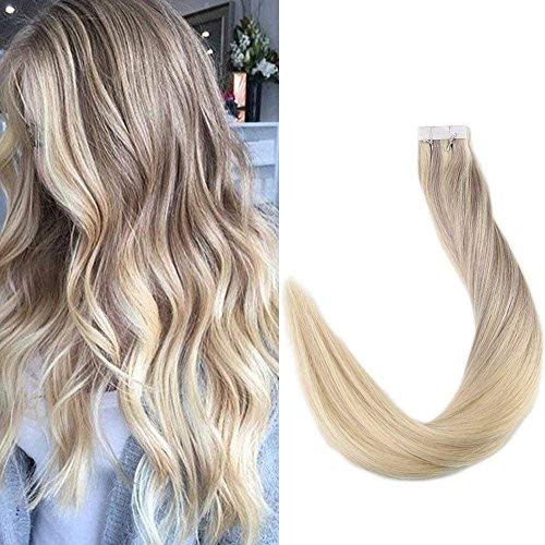 [Surprise] 22 Inch 20 Pcs 50 Gram Ombre Balayage Color 18 Ash Blonde Fading to #22 and #60 White Blonde Dip Dyed Extensions Straight Real Remy Human Hair