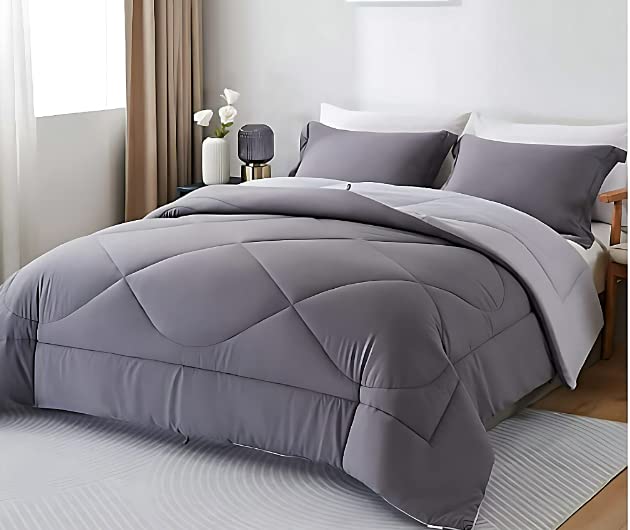 KUMBAKARAN Microfibre Mild Winter Abstract Printed Reversible 250 GSM Single Bed Comforter Blanket Light Weight Quilt Duvet, Light & Dark Grey