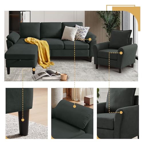 3 Pieces Sofa Set for Living Room with Sofa, Storage Ottoman and Single Chair - Image 6