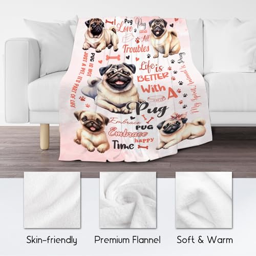 Pug Blanket, Pug Lovers Gift, Cute Soft Throw Gifts for Girls Boys Women, Cozy Flannel Throw Blankets for Couch Sofa, 30"x40"