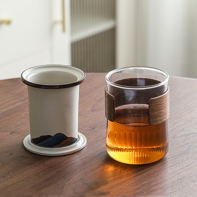 Tasse à thé Tasse à thé en verre gris Grasswood avec couvercle et filtre en céramique Récipient de trempage
