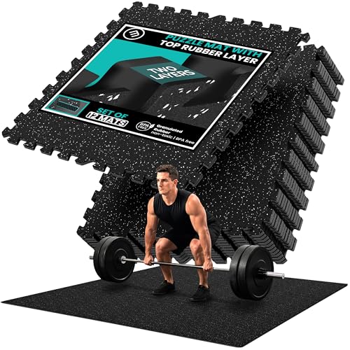 Image of bemaxx Gym Mats Set - 12 pcs EVA Interlocking Foam Floor Tiles (24.4 inchx24.4 inchx0.4 inch) 48 sqft Protective Gym Flooring Sports Home Workout Exercise Mats Puzzle Garage Fitness Play-Room Pool Treadmill Bike