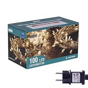 ANSIO® LED Lichterkette 10m mit 100 Warmweißen LEDs – Strombetrieben für Innen & Außen, Perfekt für Weihnachtsbaum, Balkon, Fenster & Weihnachtsdeko – Klares Kabel